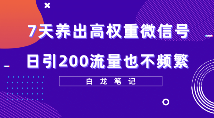 7天养出高权重微信号，日引200流量也不频繁，方法价值3680元-玖儿的学习笔记