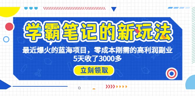 学霸笔记新玩法，最近爆火的蓝海项目，0成本高利润副业，5天收了3000多-玖儿的学习笔记