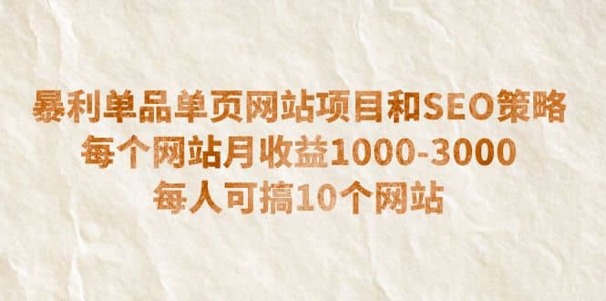 暴利单品单页网站项目和SEO策略 每个网站月收益1000-3000 每人可搞10个-玖儿的学习笔记