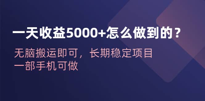 一天收益5000 怎么做到的？无脑搬运即可，长期稳定项目，一部手机可做-玖儿的学习笔记