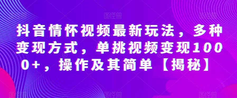 抖音情怀视频最新玩法，多种变现方式，单挑视频变现1000 ，操作及其简单【揭秘】-玖儿的学习笔记