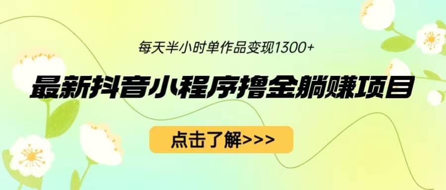最新抖音小程序撸金躺赚项目，一部手机每天半小时，单个作品变现1300-玖儿的学习笔记