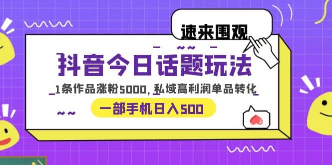 抖音今日话题玩法，1条作品涨粉5000，私域高利润单品转化 一部手机日入500-玖儿的学习笔记