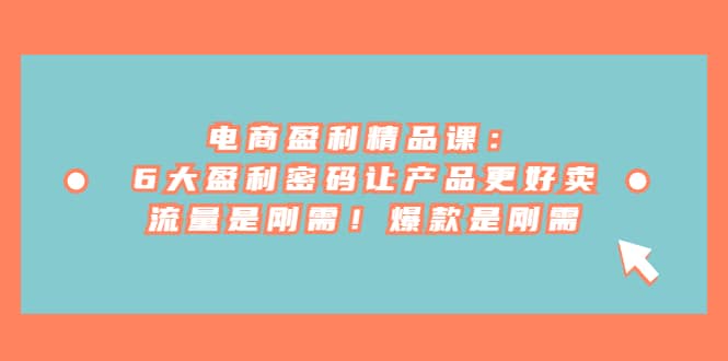 电商 盈利精品课：6大盈利 密码让产品更好卖，流量是刚需！爆款是刚需-玖儿的学习笔记