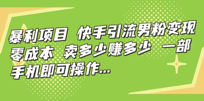 快手引流男粉变现，零成本，卖多少赚多少，一部手机即可操作，一天1000-玖儿的学习笔记
