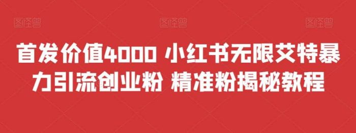 首发价值4000 小红书无限艾特暴力引流创业粉 精准粉揭秘教程-玖儿的学习笔记