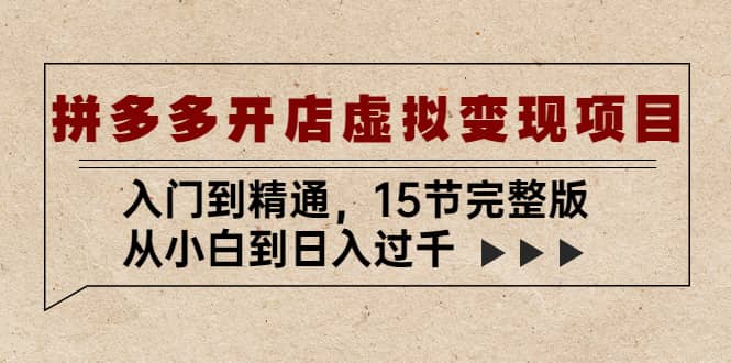 拼多多开店虚拟变现项目：入门到精通（15节完整版）-玖儿的学习笔记