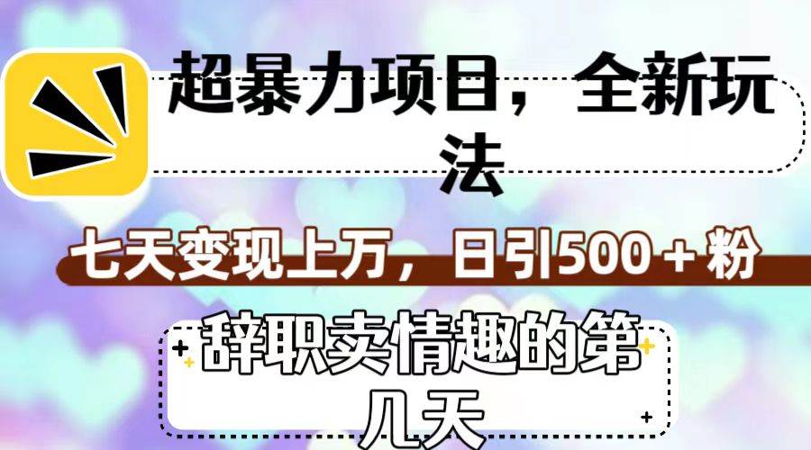 超暴利项目，全新玩法（辞职卖情趣的第几天），七天变现上万，日引500 粉-玖儿的学习笔记