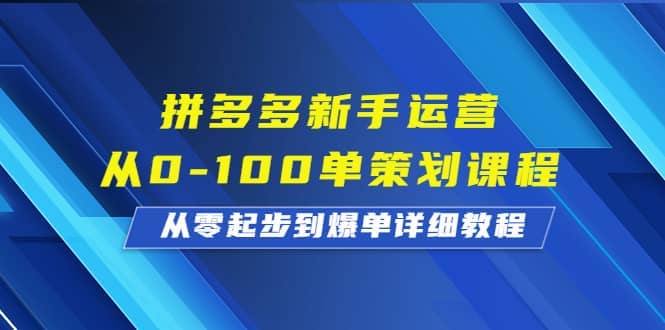 拼多多新手运营从0-100单策划课程，从零起步到爆单详细教程-玖儿的学习笔记