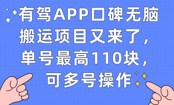 有驾APP口碑无脑搬运项目又来了，单号最高110块，可多号操作-玖儿的学习笔记