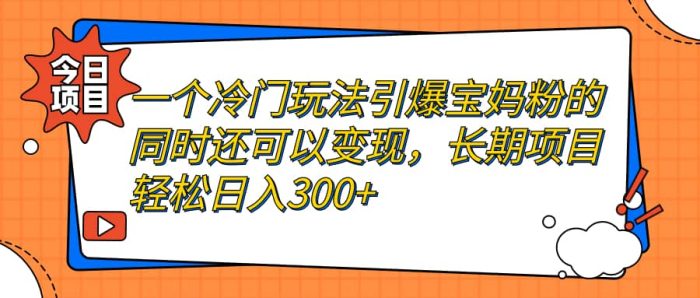 一个冷门玩法引爆宝妈粉的同时还可以变现，长期项目轻松日入300-玖儿的学习笔记