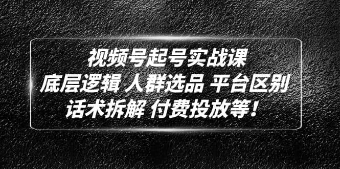 视频号起号实战课：底层逻辑 人群选品 平台区别 话术拆解 付费投放等-玖儿的学习笔记