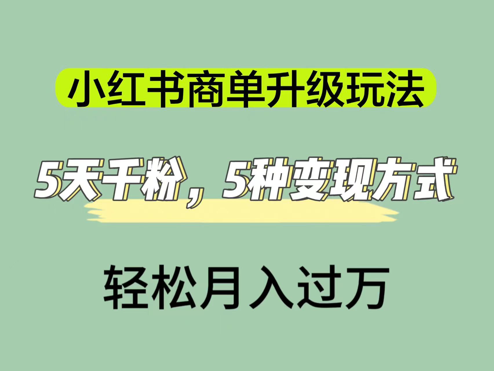 小红书商单升级玩法，5天千粉，5种变现渠道，轻松月入1万-玖儿的学习笔记