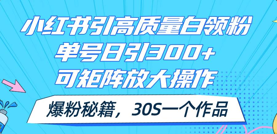 小红书引高质量白领粉，单号日引300+，可放大操作，爆粉秘籍！30s一个作品-玖儿的学习笔记