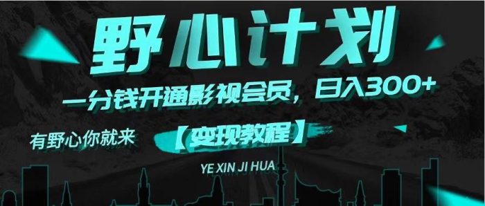 《野心计划》一分钱卖影视会员,日入300+-玖儿的学习笔记