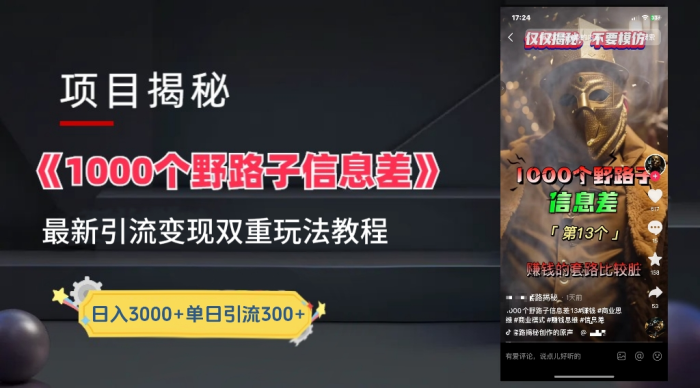 抖音一千个野路子信息差最新玩法教程-变现+引流的玩法具体拆解-玖儿的学习笔记