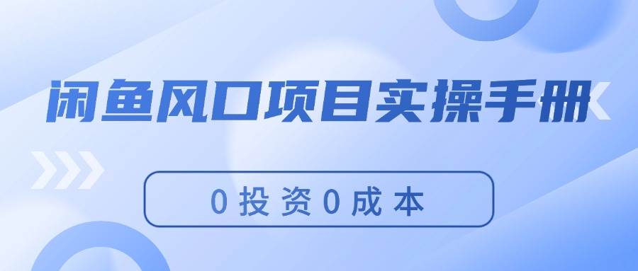 闲鱼风口项目实操手册，0投资0成本，让你做到，月入过万，新手可做-玖儿的学习笔记