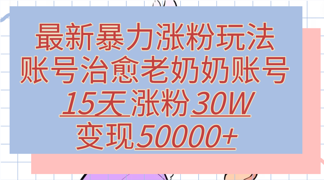 最新暴力涨粉玩法，治愈老奶奶账号，15天涨粉30W，变现50000+【揭秘】-玖儿的学习笔记