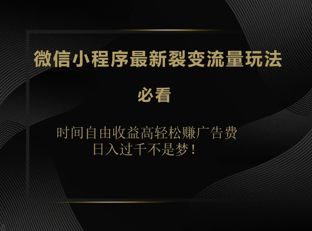 微信小程序最新裂变流量玩法，时间自由收益高轻松赚广告费，日入200-500+-玖儿的学习笔记