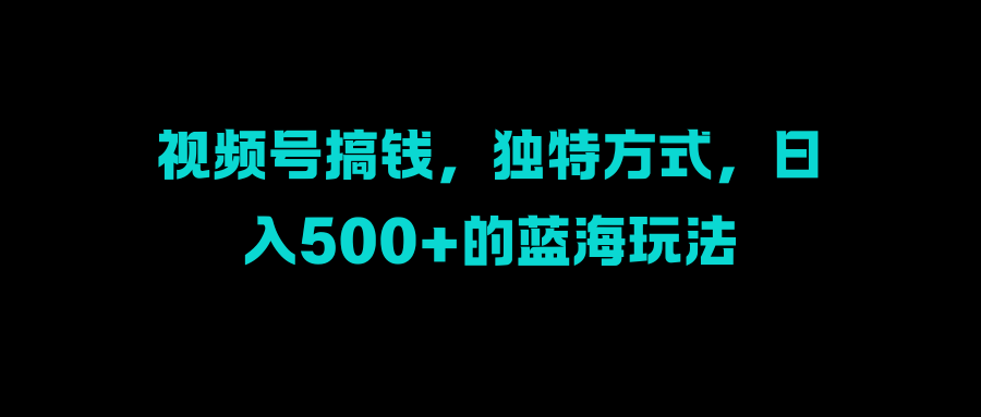 视频号搞钱，独特方式，日入500+的蓝海玩法-玖儿的学习笔记