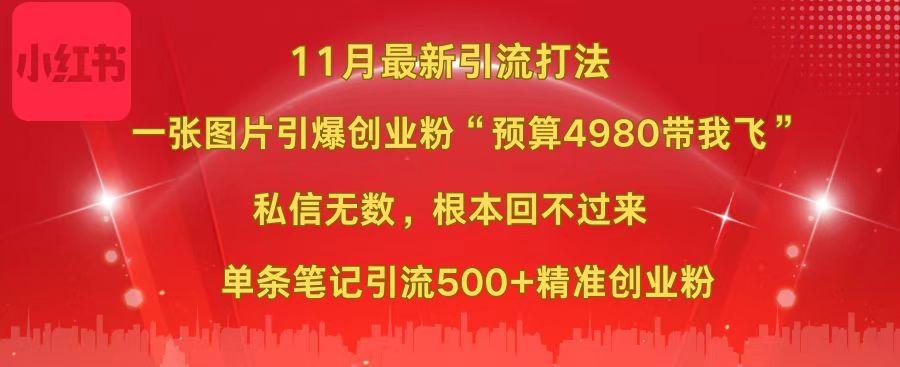 小红书11月最新图片打法，一张图片引爆创业粉“预算4980带我飞”，私信无数，根本回不过来，单条笔记引流500+精准创业粉-玖儿的学习笔记