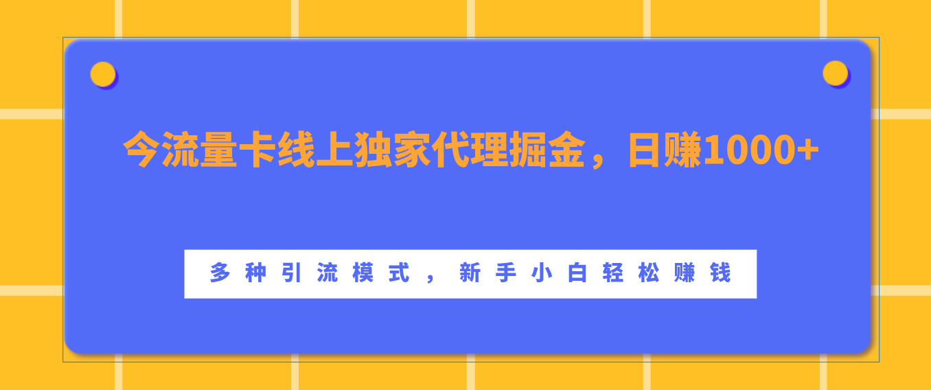流量卡线上独家代理掘金，日赚1000+ ，多种引流模式，新手小白轻松赚钱-玖儿的学习笔记