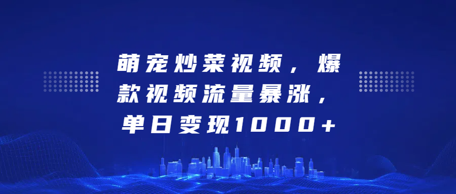 萌宠炒菜视频，爆款视频流量暴涨，单日变现1000+-玖儿的学习笔记