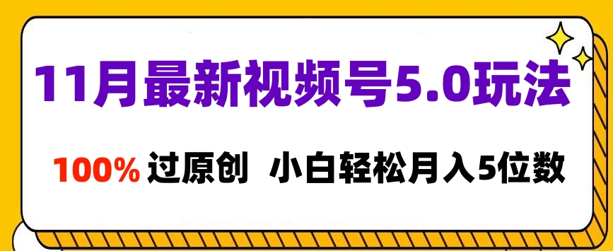 11月最新视频号5.0玩法，100%过原创，小白轻松月入5位数-玖儿的学习笔记