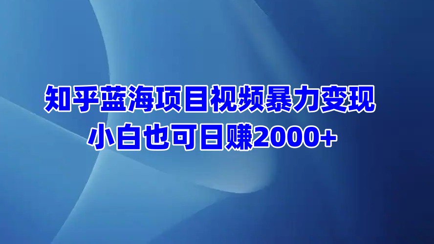 知乎蓝海项目视频暴力变现  小白也可日赚2000+-玖儿的学习笔记