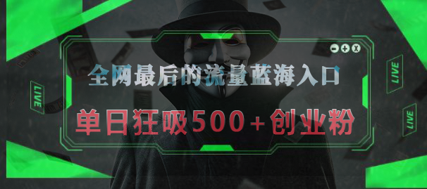 全网最后的流量蓝海入口，半小时引流50+创业粉，单日狂吸500+创业粉-玖儿的学习笔记