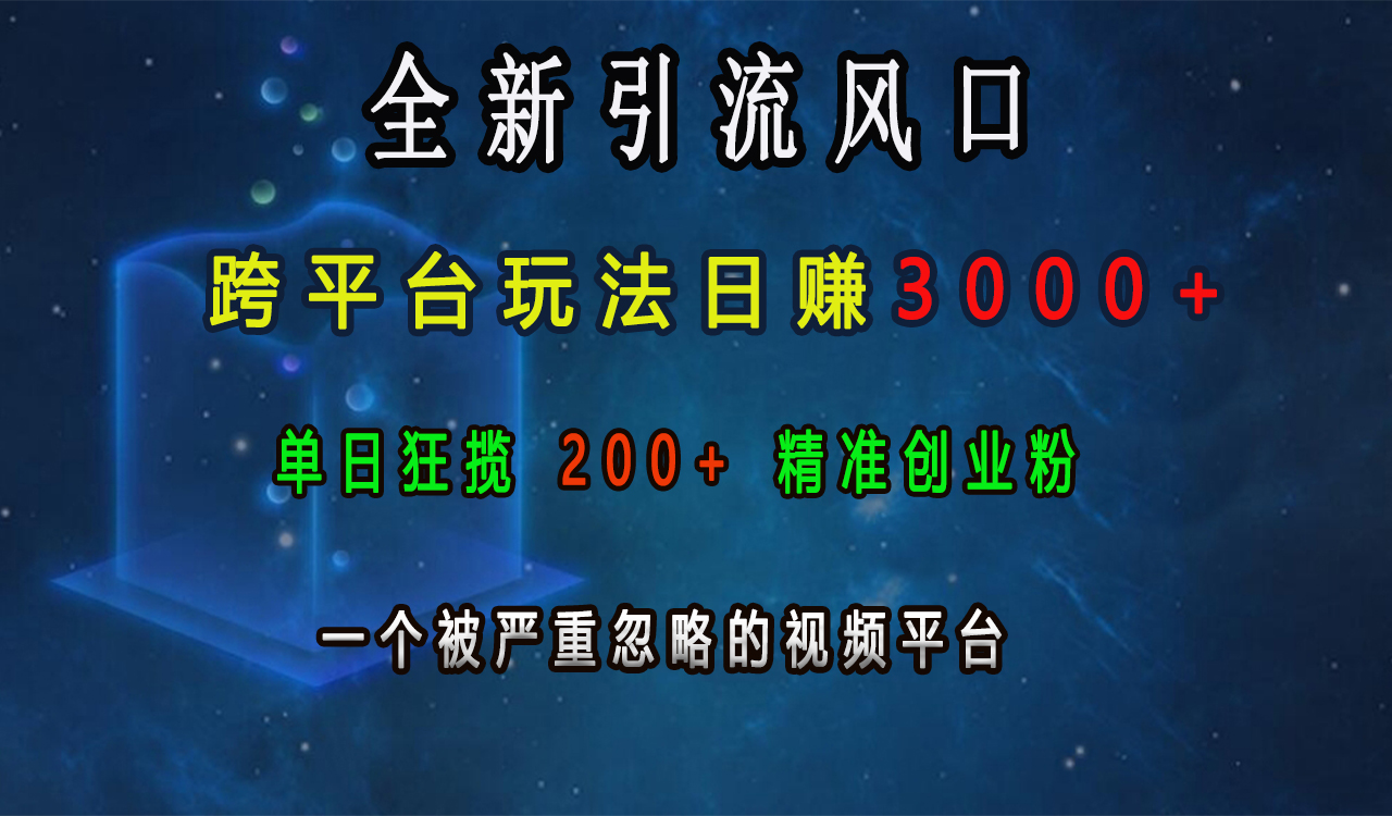 全新引流风口，跨平台玩法日赚3000+，单日狂揽200+精准创业粉，一个被严重忽略的视频平台-玖儿的学习笔记