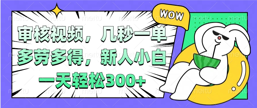 视频审核项目，几秒一单，多劳多得，新人小白一天轻松300+-玖儿的学习笔记