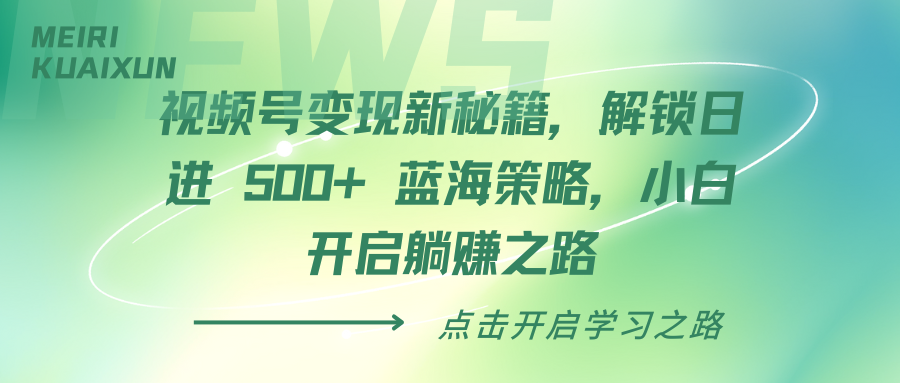 视频号变现新秘籍，解锁日进 500+ 蓝海策略，小白开启躺赚之路-玖儿的学习笔记