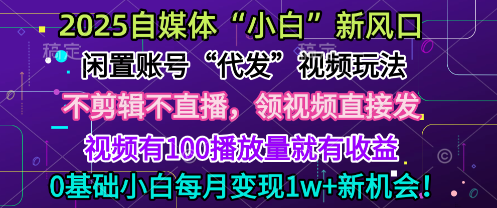 2025每月躺赚5w+新机会，闲置视频账号一键代发玩法，0粉不实名不剪辑，领了视频直接发，0基础小白也能日入300+-玖儿的学习笔记