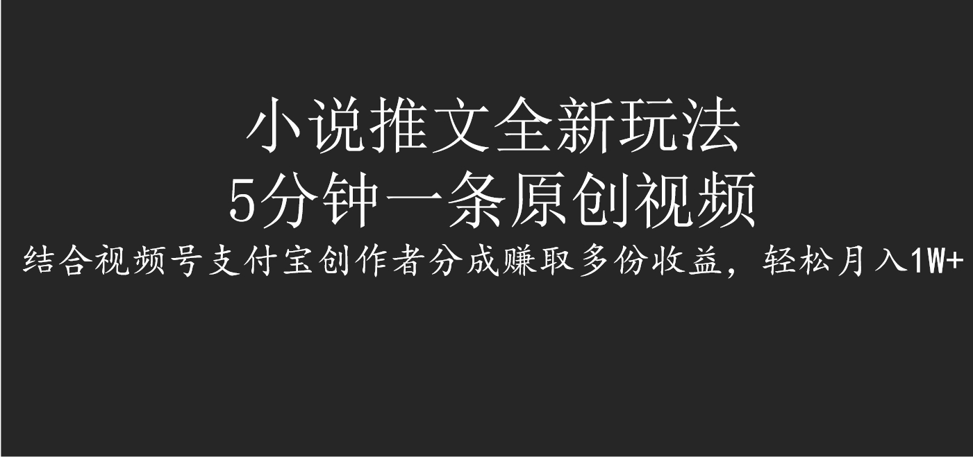 小说推文全新玩法，5分钟一条原创视频，结合视频号支付宝创作者分成赚取多份收益，轻松月入1W+-玖儿的学习笔记
