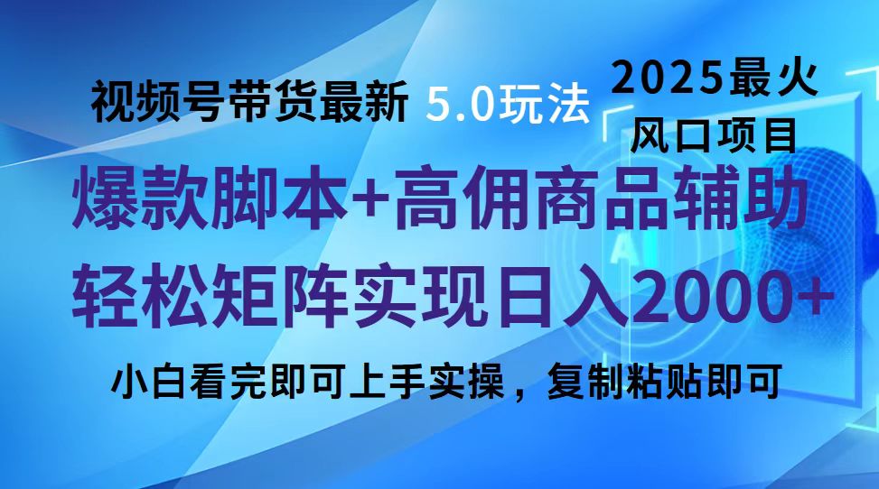 视频号带货最新5.0玩法，作品制作简单，当天起号，复制粘贴，脚本辅助，轻松矩阵日入2000+-玖儿的学习笔记