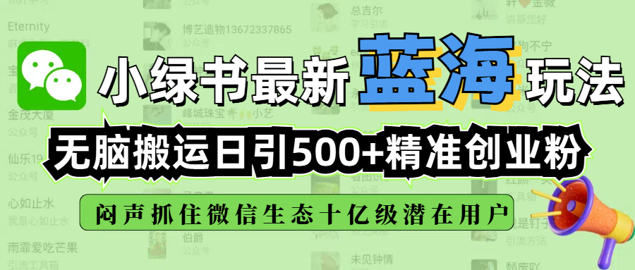 小绿书最新蓝海玩法，无脑搬运日引500+精准创业粉，闷声抓住微信生态十亿级潜在用户-玖儿的学习笔记