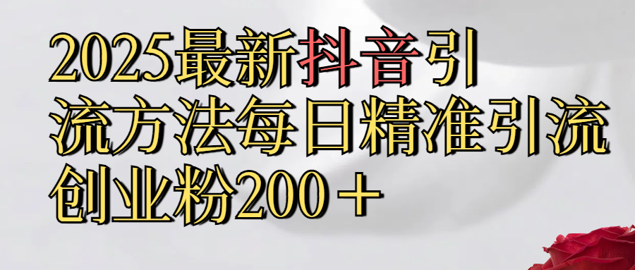 2025最新,抖音引流,方法每日精准引流创业粉300＋-玖儿的学习笔记
