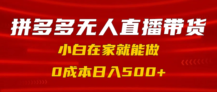 拼多多无人直播带货，小白在家就能做，0成本日入500+-玖儿的学习笔记