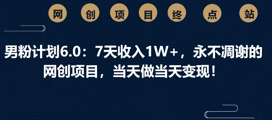 男粉计划6.0：7天收入1W+，永不凋谢的网创项目，当天做当天变现！-玖儿的学习笔记