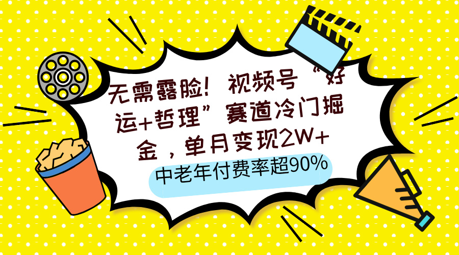 无需露脸！视频号“好运+哲理”赛道冷门掘金，单月变现2W+，中老年付费率超90%-玖儿的学习笔记
