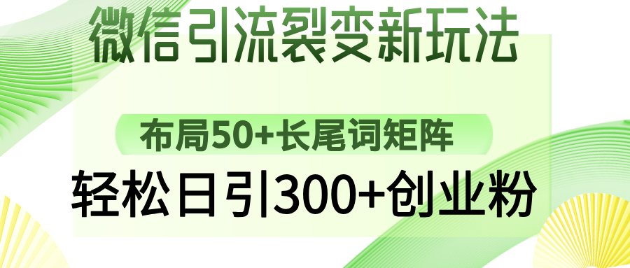 微信引流裂变新玩法：布局50+长尾词矩阵，轻松日引300+创业粉-玖儿的学习笔记