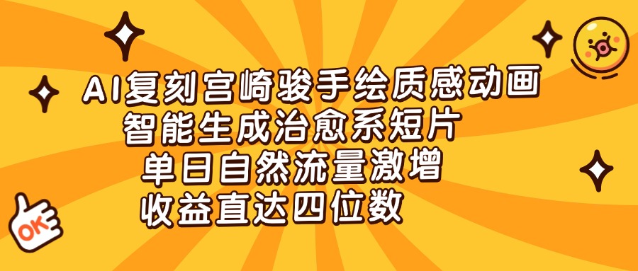AI复刻宫崎骏手绘质感动画，智能生成治愈系短片，单日自然流量激增，收益直达四位数-玖儿的学习笔记