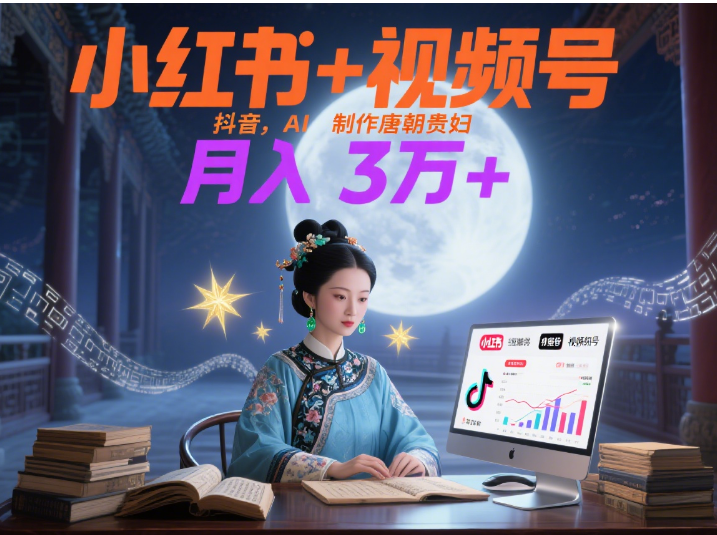 小红书+视频号+抖音，AI轻松制作唐朝贵妇IP，毒鸡汤、励志、减肥瘦身、养生赛道轻松切入，每天30分钟，轻松产出N条，月入3万+ -玖儿的学习笔记