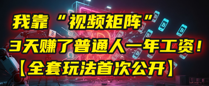 我靠“视频矩阵”，3天赚了普通人一年工资！【全套玩法首次公开】-玖儿的学习笔记
