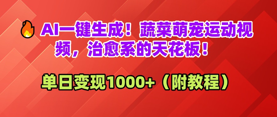 AI一键生成！蔬菜萌宠运动视频，治愈系的天花板！单日变现1000+（附教程）-玖儿的学习笔记