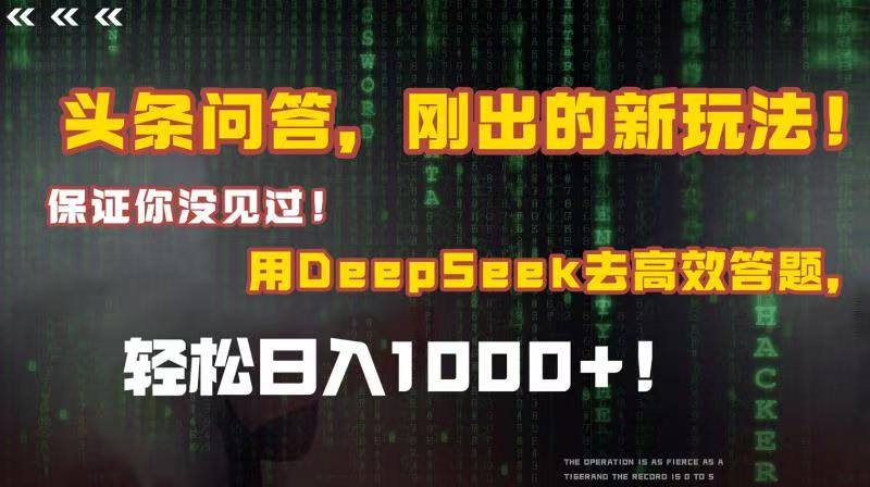 头条问答，刚出的新玩法！保证你没见过！结合Deepseek高效答题，轻松日入1000+-玖儿的学习笔记
