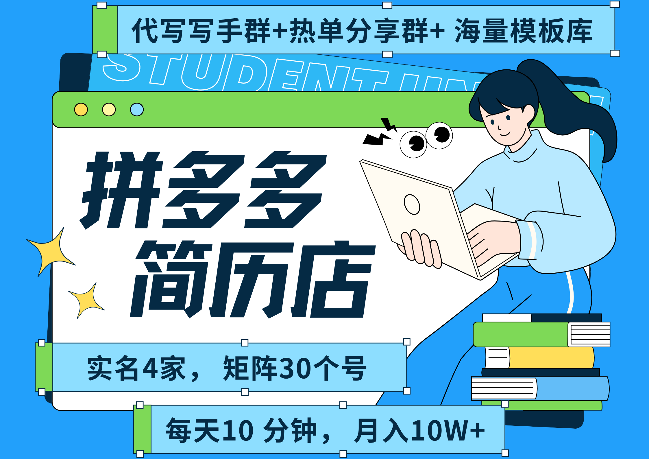 拼多多 虚拟资料 简历 海报代写 全SOP流程 毫无保留分享（含后端资料以及代写渠道）每天十分钟 每人实名四个店  矩阵30个账号  轻轻松松 月入10W-玖儿的学习笔记