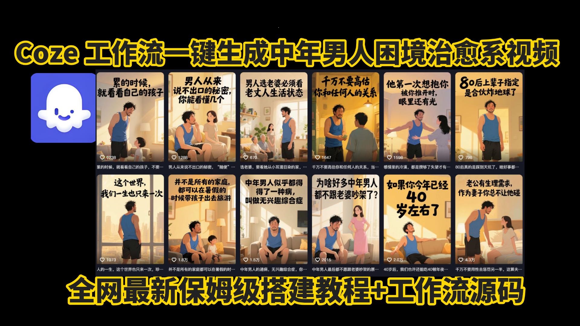 coze工作流一键生成，中年男人困境扎心高涨粉高播放量图文视频，保姆级拆解教程，无需剪辑，无需拍摄写文案智能体拆解教程-玖儿的学习笔记