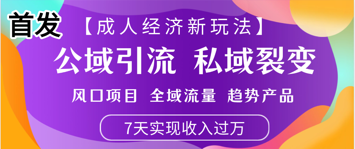 首发：【成人经济新玩法】市面独家玩法，风口项目、全域流量、趋势产品，7天实现月入过万-玖儿的学习笔记